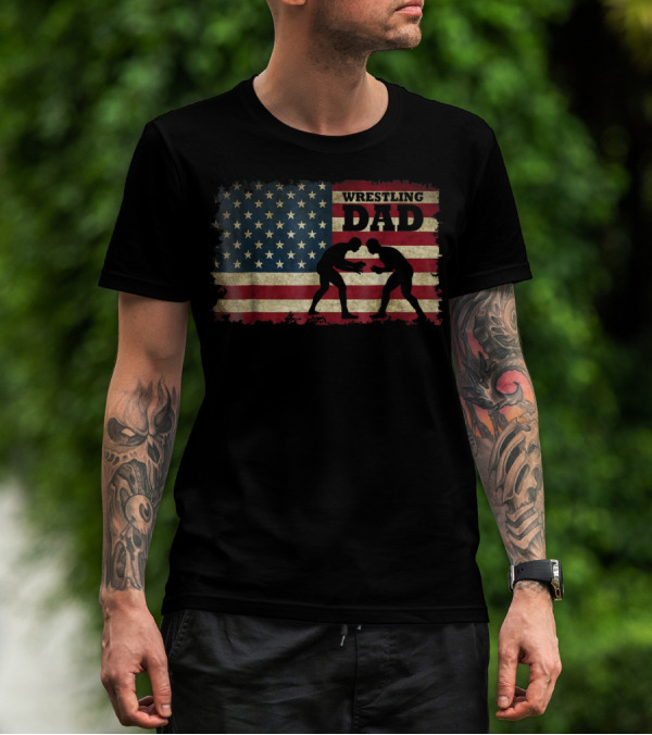 Wrestling Dad American Flag T-Shirt