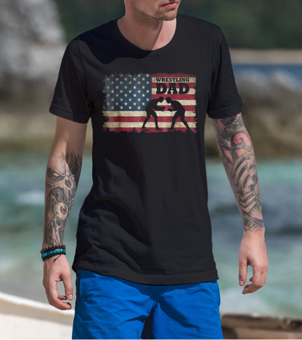 Wrestling Dad American Flag T-Shirt