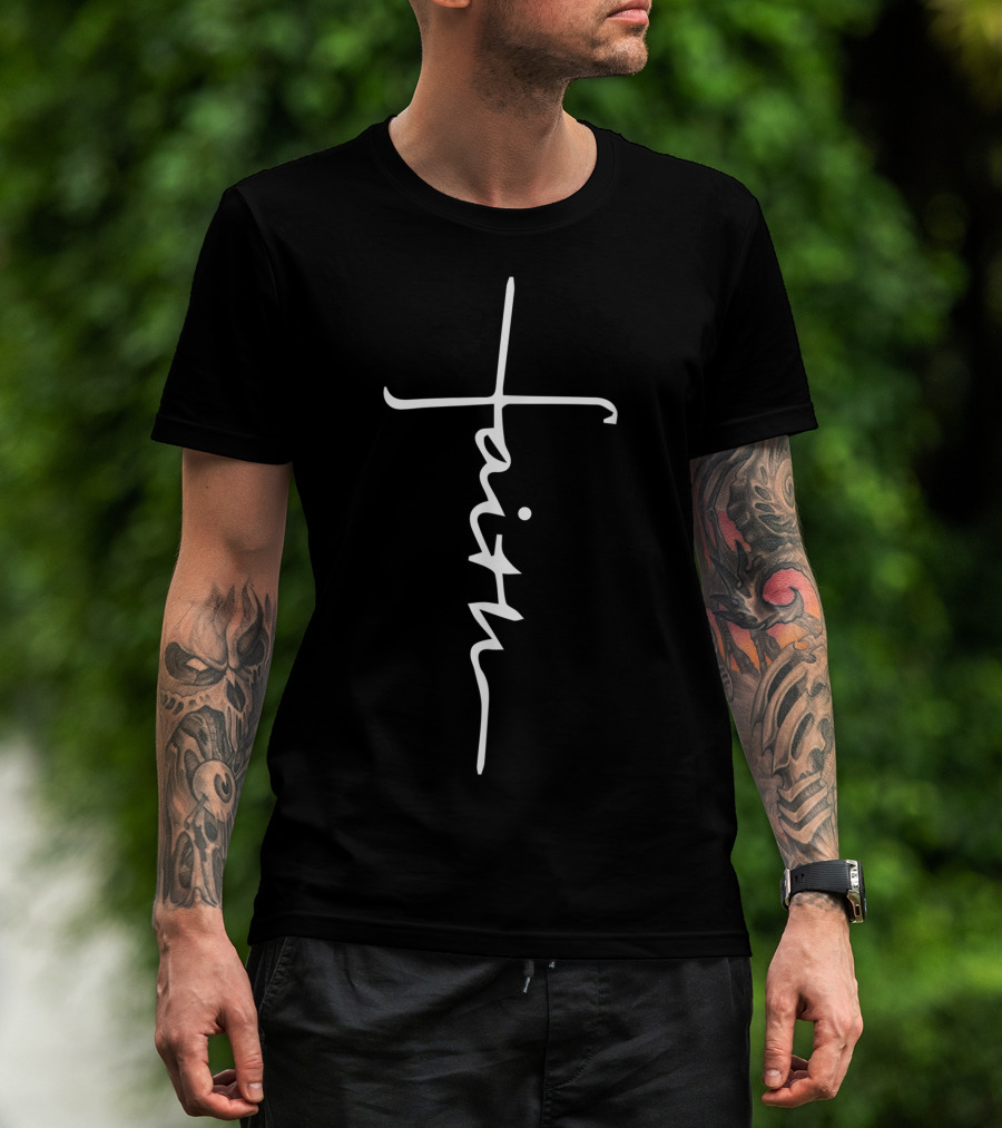 Cross Faith God Love Print Summer Casual Vertical Faith Script T-Shirt