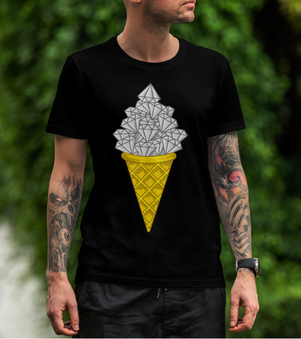 Diamond Icecream Waffle Cone With Gemstone Scoops T-Shirt