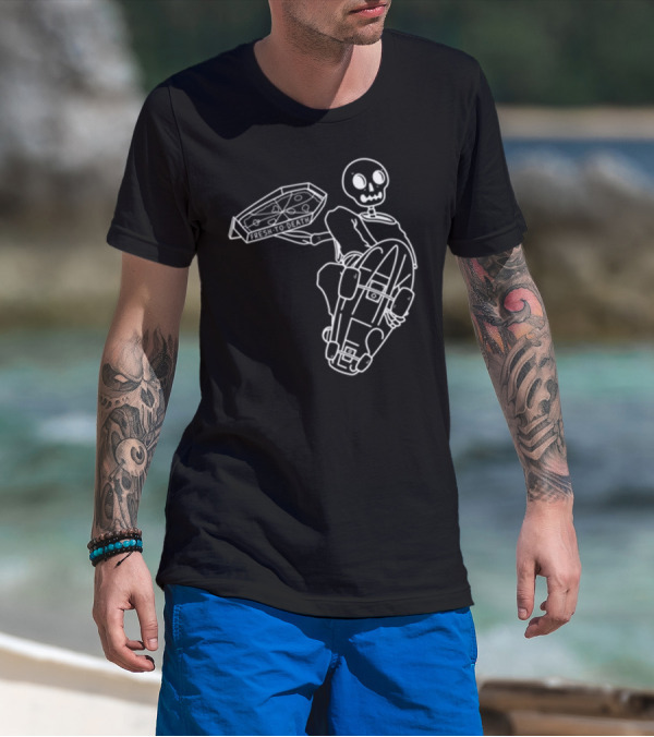 Fakie's Pizza Fresh To Death Skelly Skateboard T-Shirt
