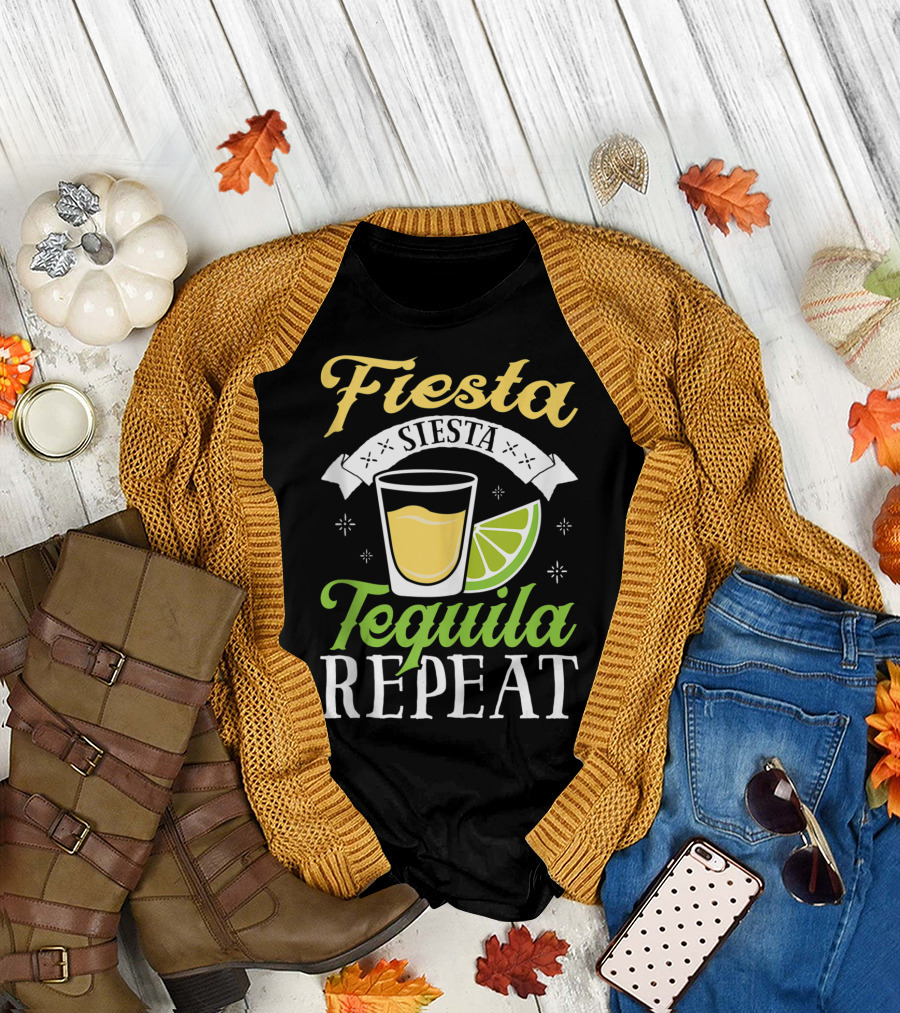Fiesta Siesta Tequila Repeat Funny Cinco De Mayo Humor T-Shirt