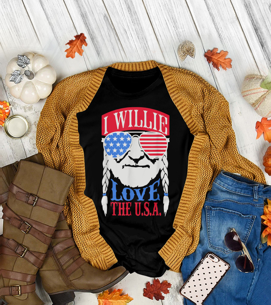I Willie Love The USA American Flag Sunglasses Braids 4th Of July T-Shirt