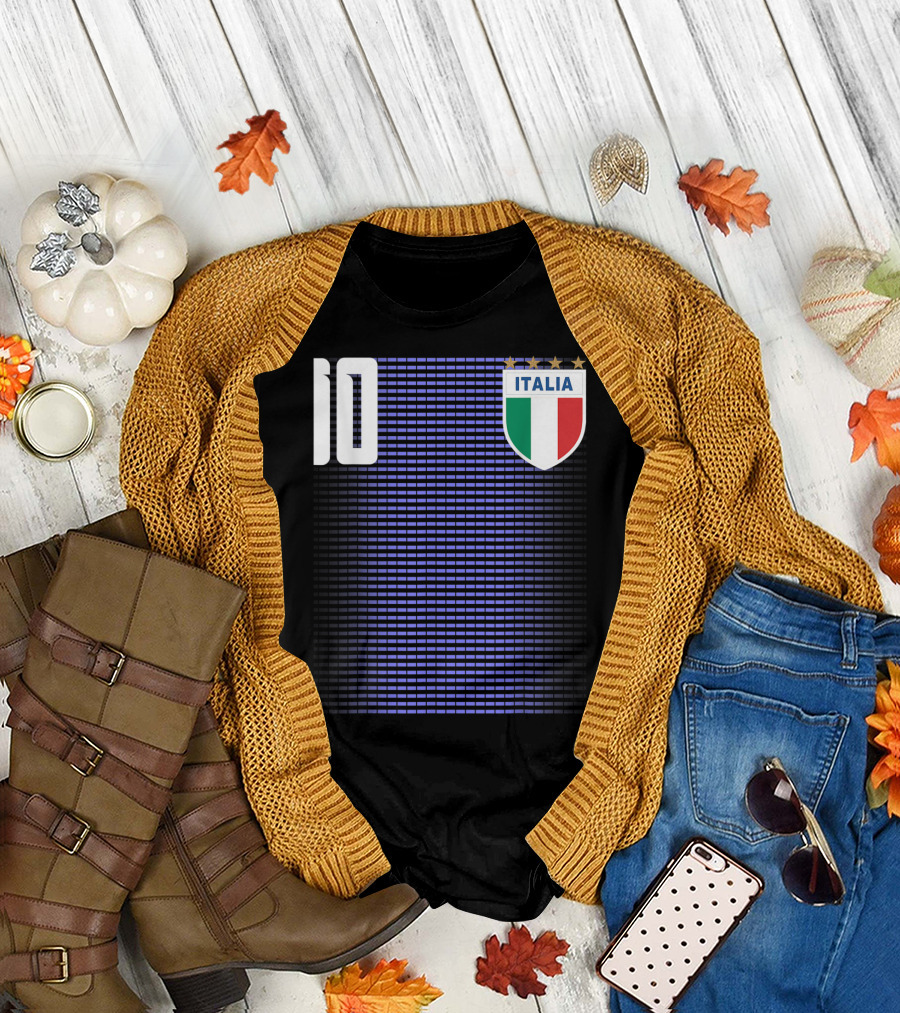 Italia Italian Italiano Italy Calcio Soccer Jersey Number 10 Crest with Stars T-Shirt
