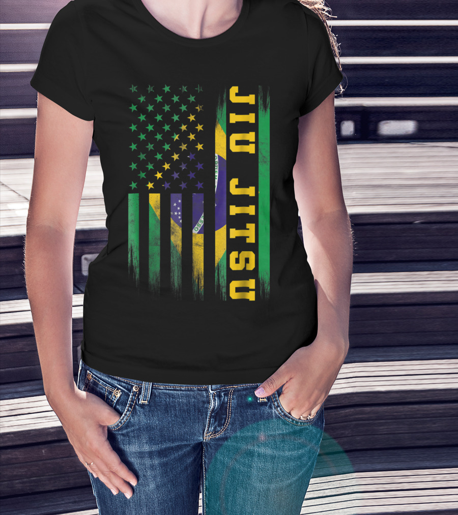 Jiu Jitsu Brazilian BJJ Brazil United States Flag T-Shirt