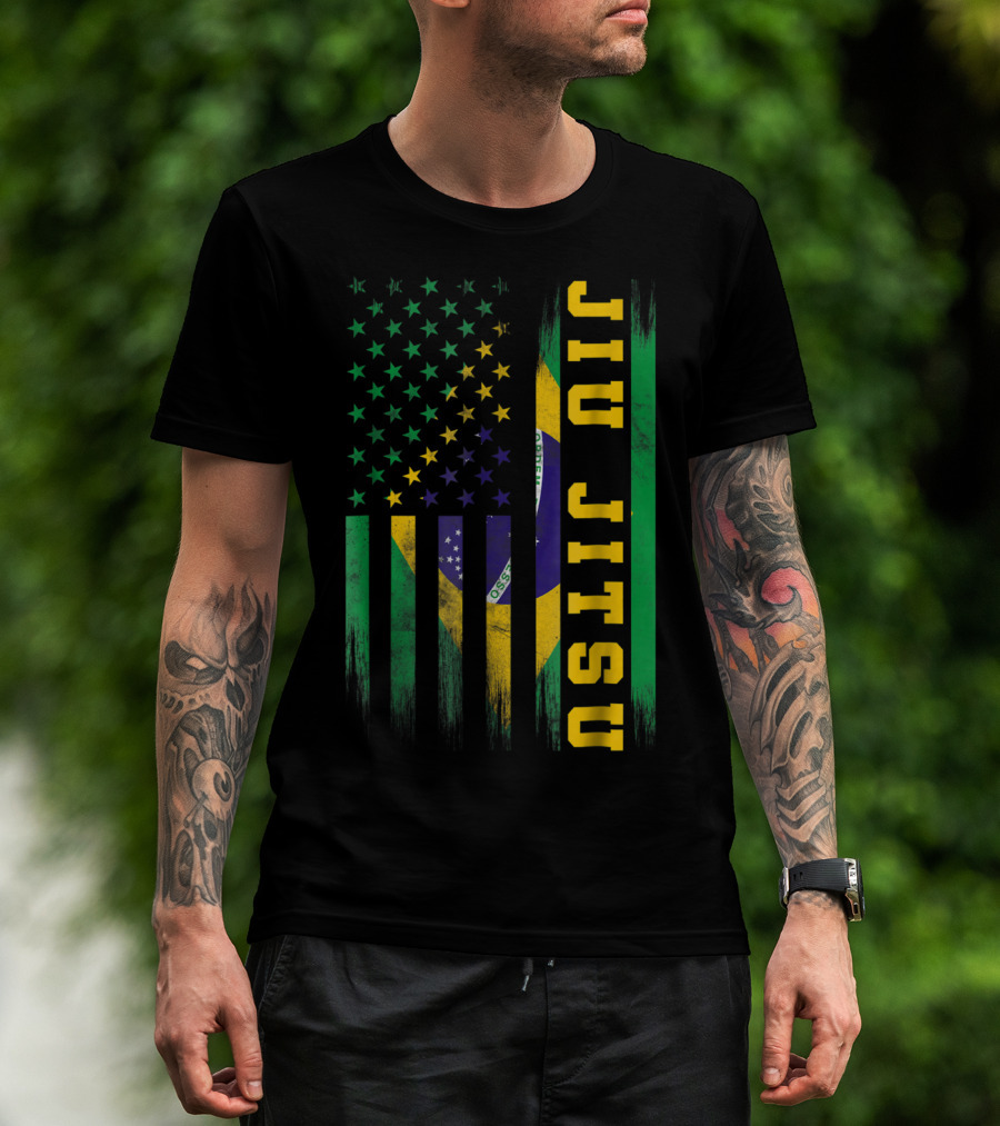 Jiu Jitsu Brazilian BJJ Brazil United States Flag T-Shirt