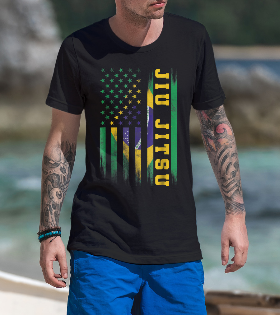 Jiu Jitsu Brazilian BJJ Brazil United States Flag T-Shirt