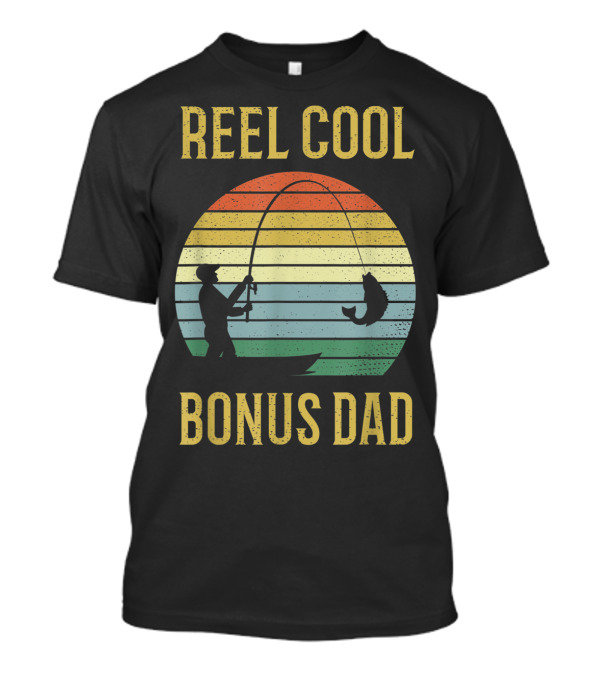 Mens Reel Cool Bonus Dad Fishing Retro Sunset T-Shirt