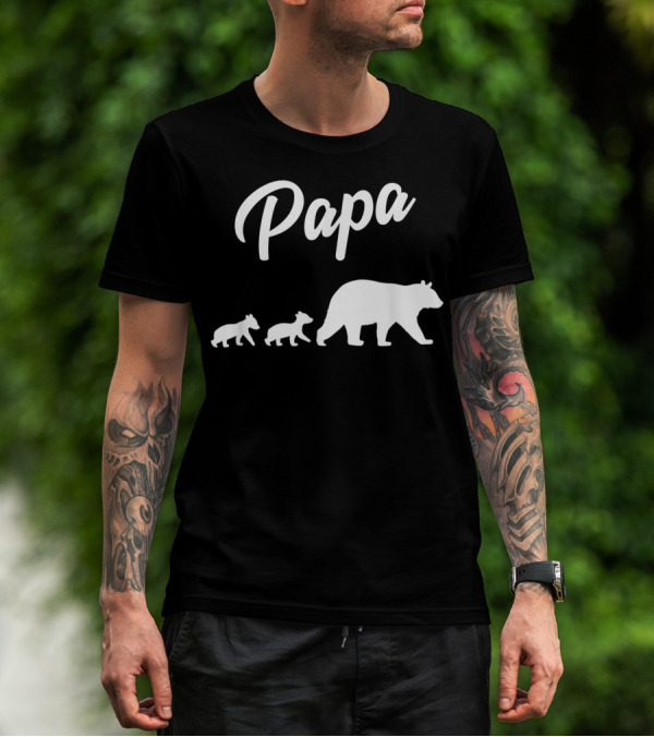Papa Bear With Two Cubs Mens Twin Dad 2 Kids Fath T-Shirt