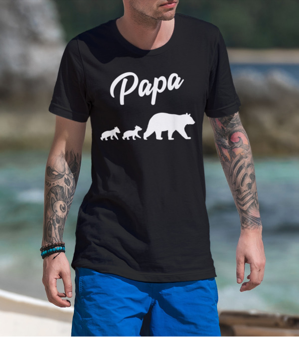 Papa Bear With Two Cubs Mens Twin Dad 2 Kids Fath T-Shirt