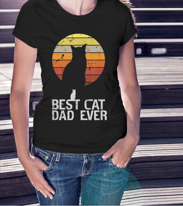 Mens Vintage Best Cat Dad Ever Cat Daddy Retro Sunset T-Shirt