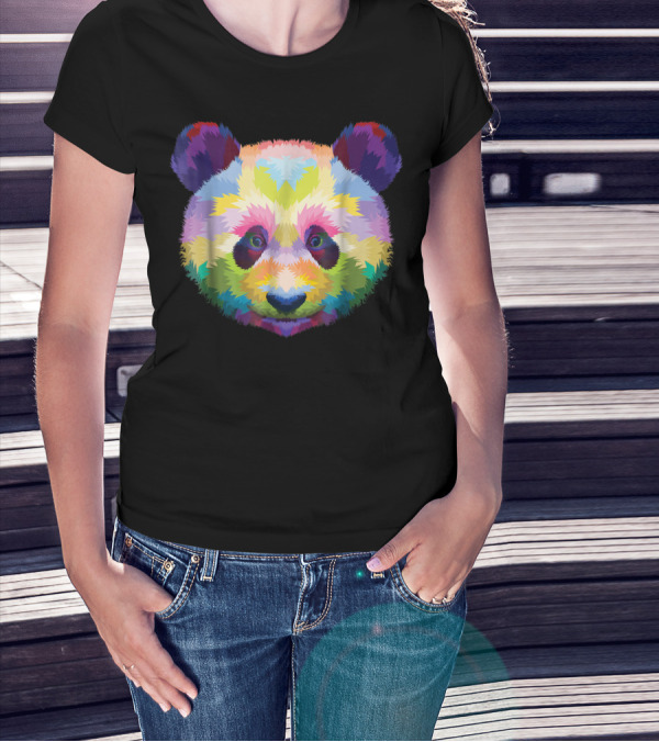 Colorful Pop Art Style Panda Head Vibrant Palette T-Shirt