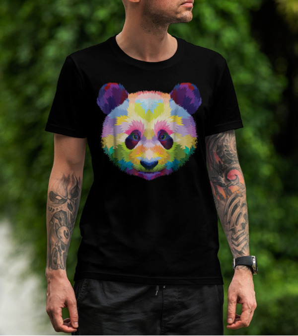 Colorful Pop Art Style Panda Head Vibrant Palette T-Shirt