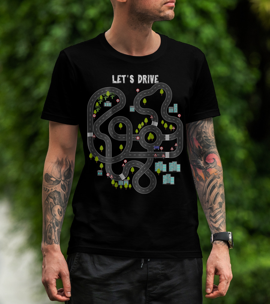 Let's Drive Play Cars On Daddy's Back Mass Road Map T-Shirt