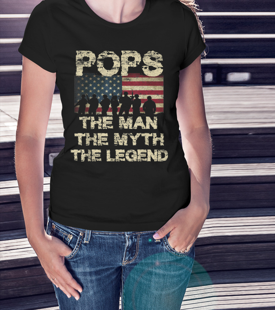 Pops The Man The Myth The Legend Dad American Flag T-Shirt