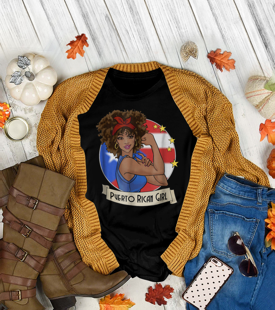 Puerto Rican Girl Strong Pride with Puerto Rico Flag and Stars T-Shirt
