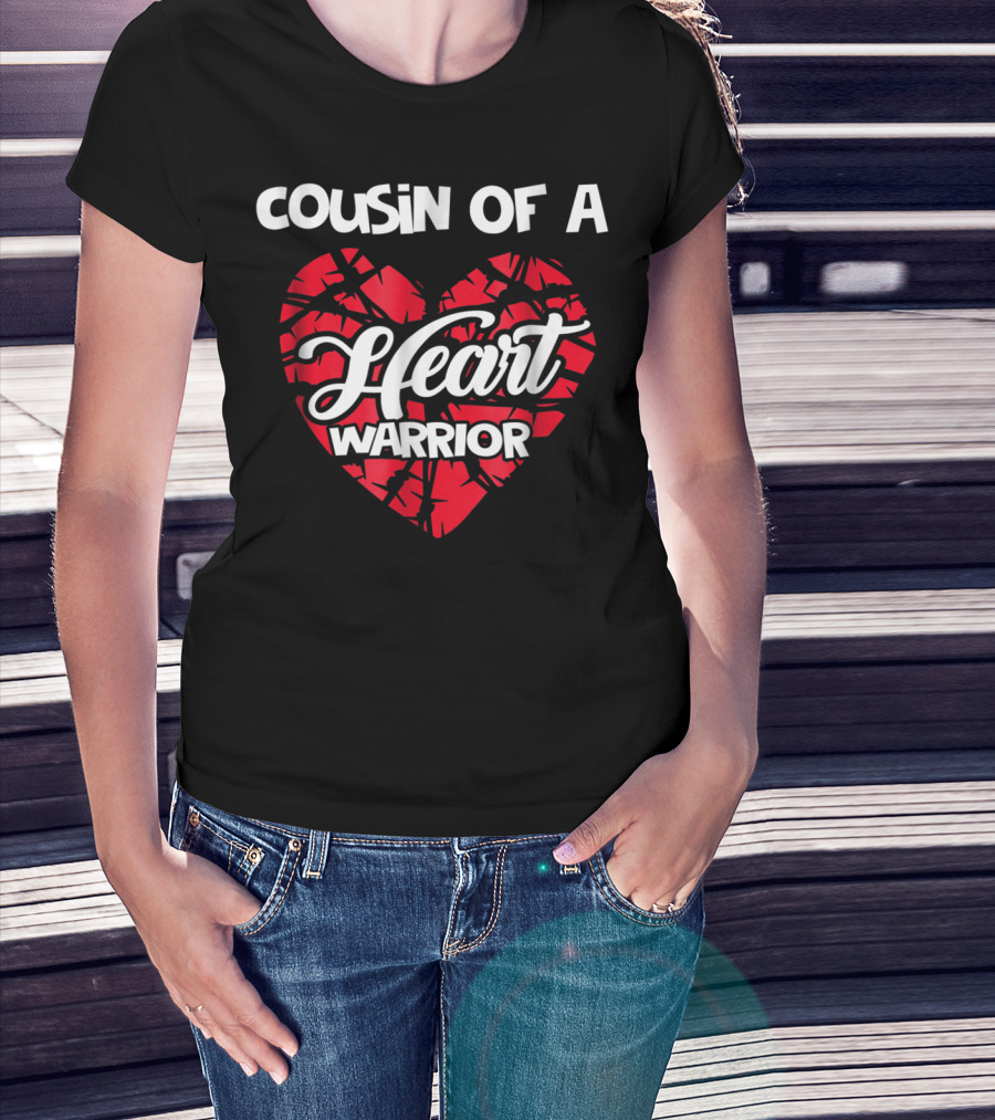 Cousin Of A Heart Warrior Red Ribbon Heart Support T-Shirt