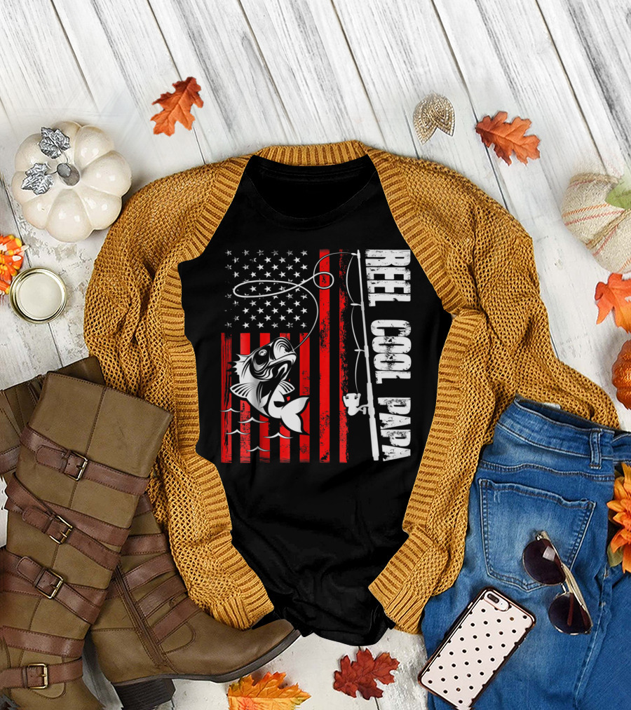 REEL COOL PAPA FISHING LOVER AMERICAN FLAG T-Shirt