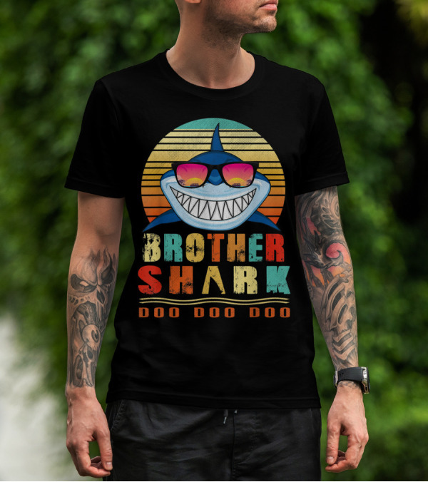Brother Shark Doo Doo Doo Retro Vintage Sunglasses Sunset T-Shirt
