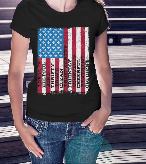 Patriotic Scout Law Traits With US Flag T-Shirt