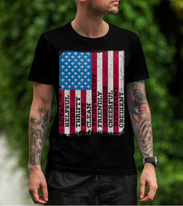 Patriotic Scout Law Traits With US Flag T-Shirt