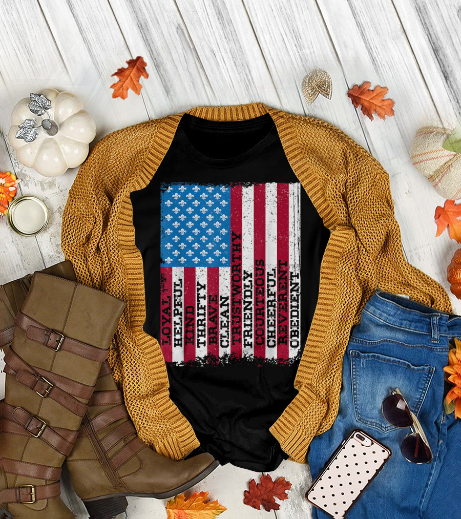 Patriotic Scout Law Traits with US Flag T-Shirt