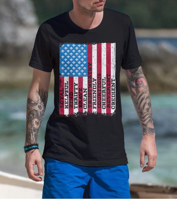 Patriotic Scout Law Traits With US Flag T-Shirt