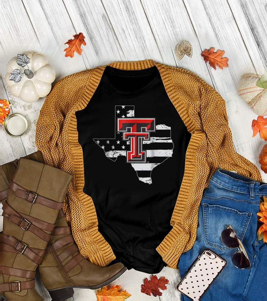 Texas Tech Red Raiders American Flag Texas Outline T-Shirt
