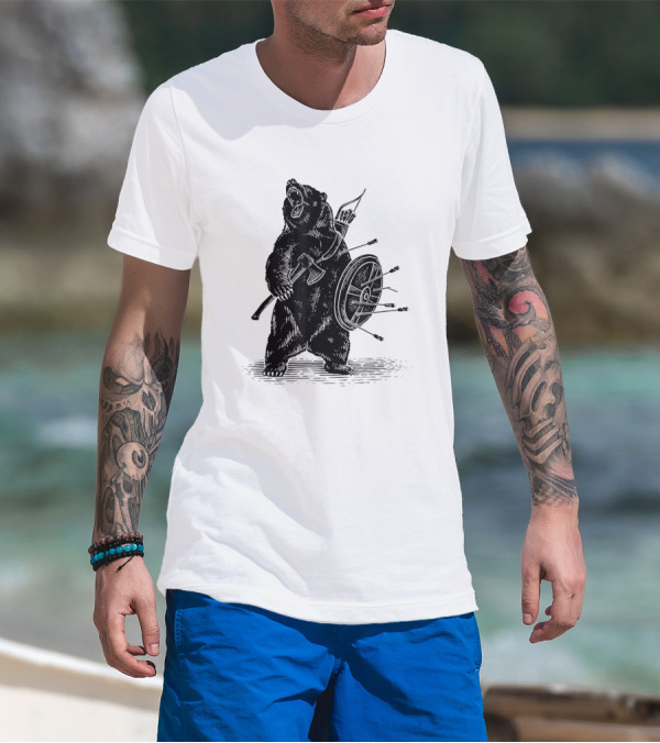Viking Bear Warrior Polar Bear With Axe And Shield T-Shirt