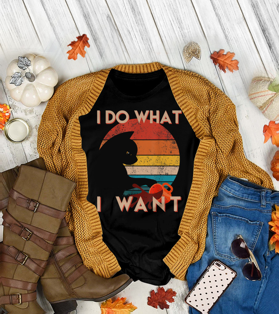 Vintage Cat I Do What I Want Retro Sunset Style Art Cat T-Shirt