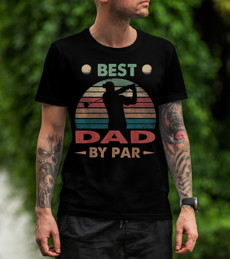 Best Dad By Par Vintage Golf Silhouette Retro Stripes T-Shirt
