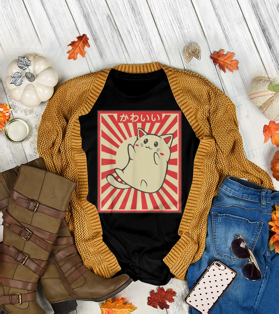 Vintage Japanese Kawaii Meowing Cat Lover T-Shirt
