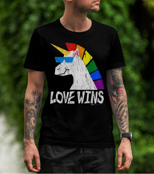 Love Wins Totally Straight Rainbow Unicorn Vintage Gay T-Shirt