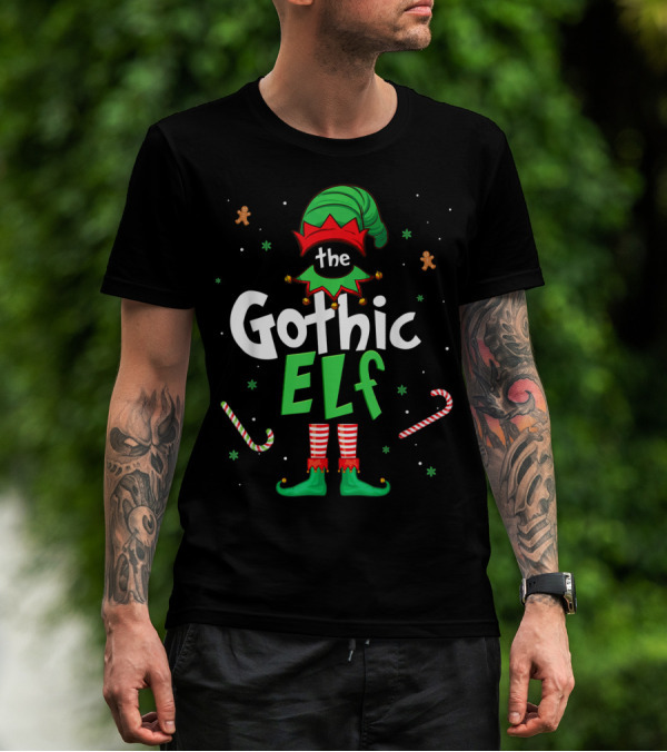 The Gothic Elf Christmas Xmas Family Candy Canes Gingerbread T-Shirt