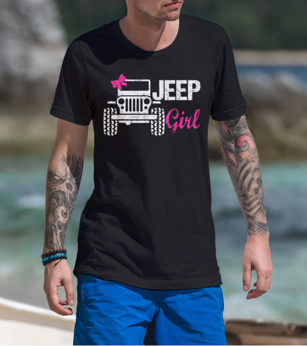 Jeep Girl Offroad Funny Men Women Kids Jeeps's With Pink Bow T-Shirt