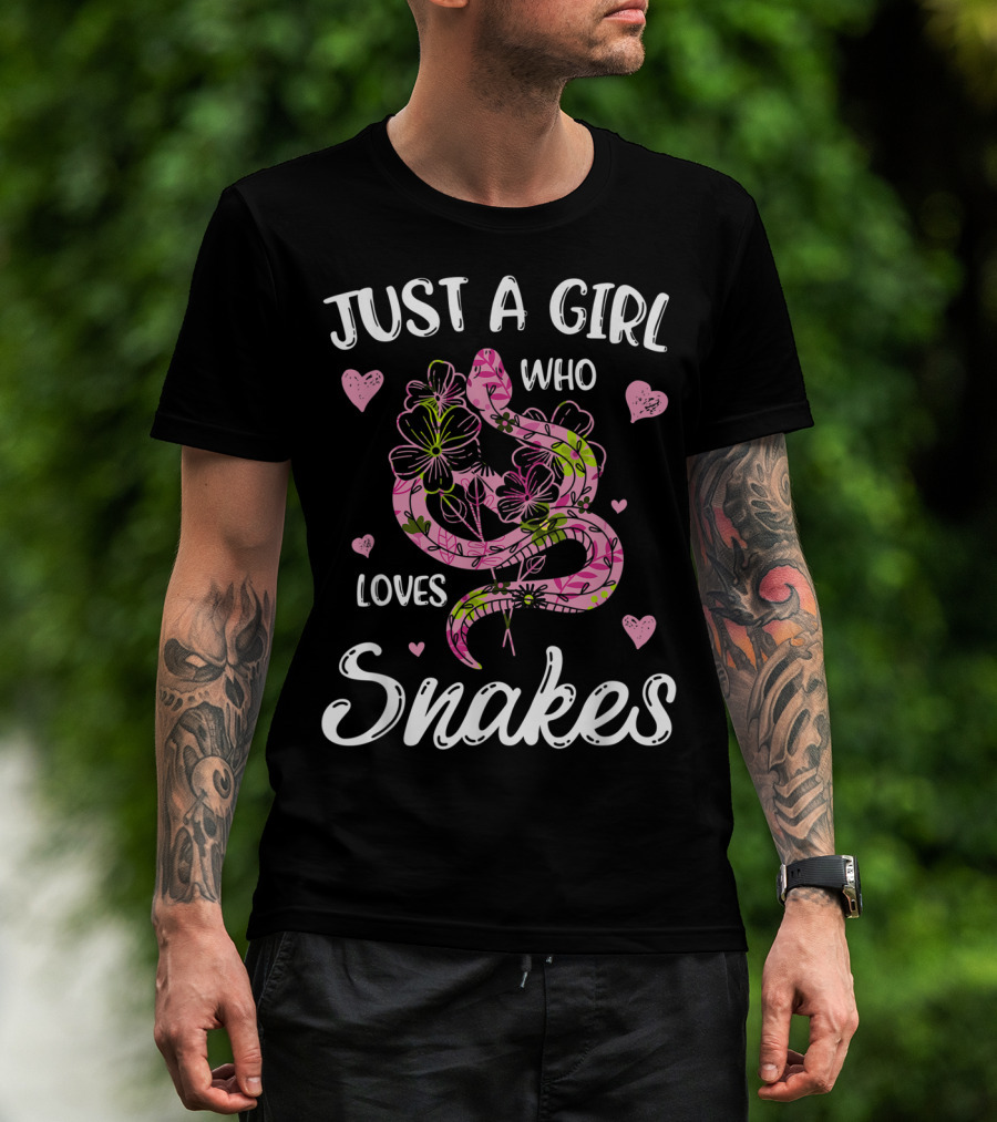 Just A Girl Who Loves Snakes With Pink Floral Snake T-Shirt