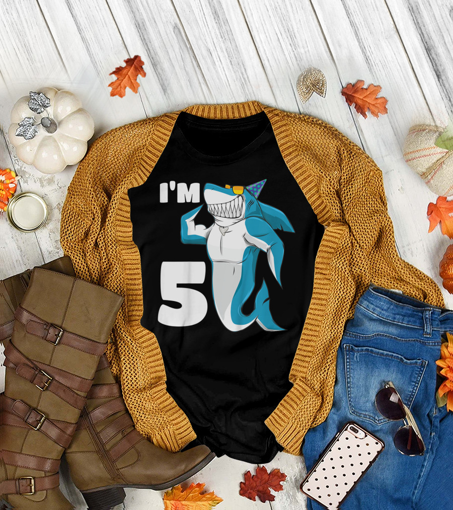 I'm 5 Muscle Shark Birthday Party Hat T-Shirt
