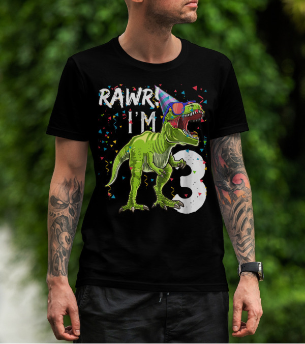 Rawr I'm 3 Dinosaur Birthday Party Hat Confetti T-Shirt