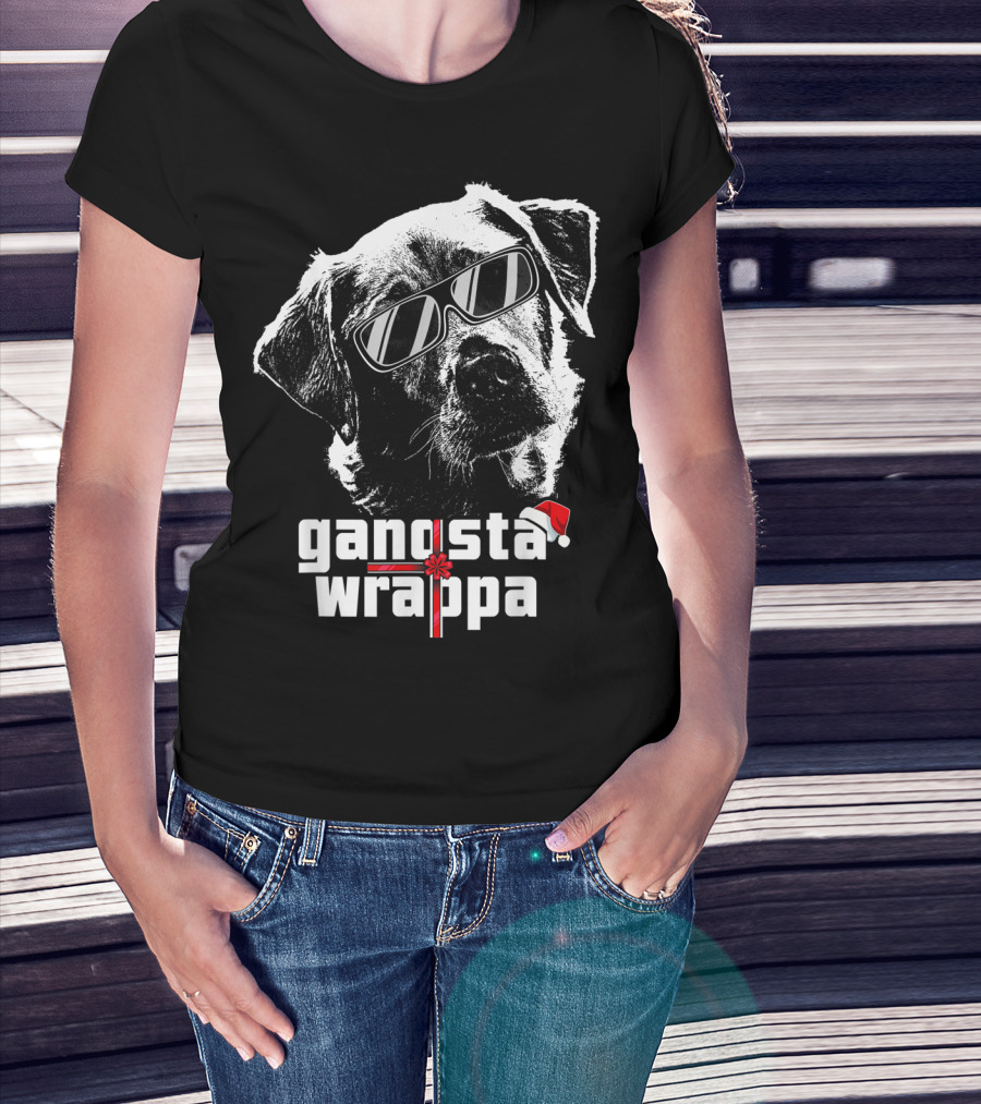 Gangsta Wrappa Labrador Retriever With Sunglasses And Santa Hat T-Shirt