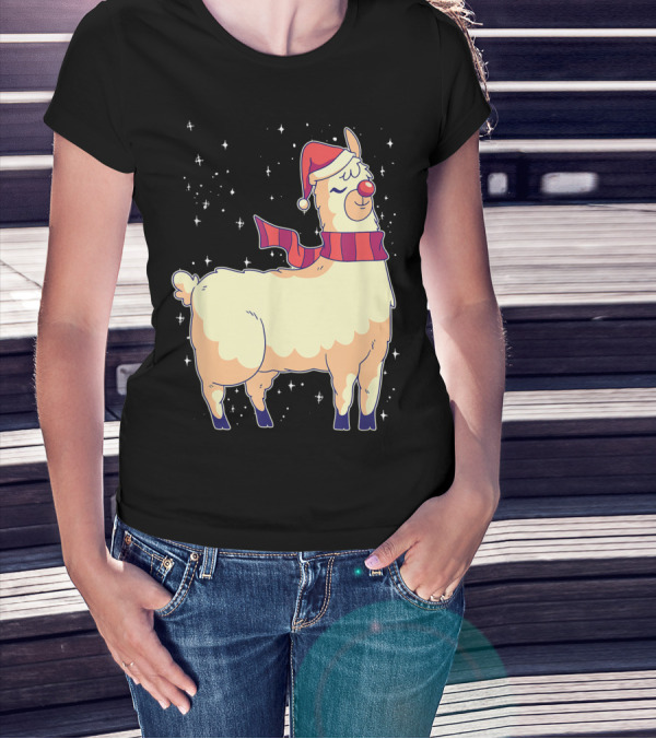 Llama Alpaca Reindeer Santa Claus Christmas Holiday T-Shirt