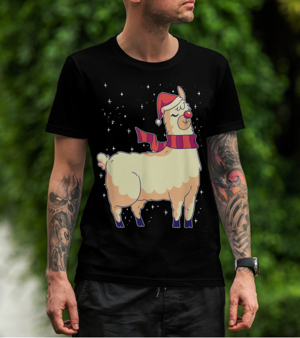 Llama Alpaca Reindeer Santa Claus Christmas Holiday T-Shirt