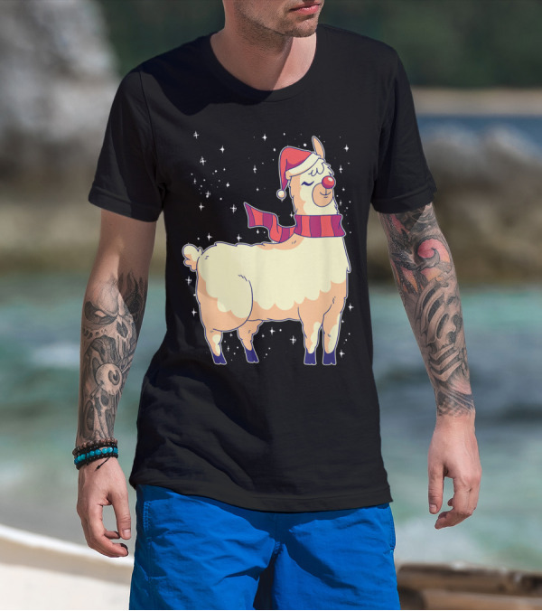 Llama Alpaca Reindeer Santa Claus Christmas Holiday T-Shirt