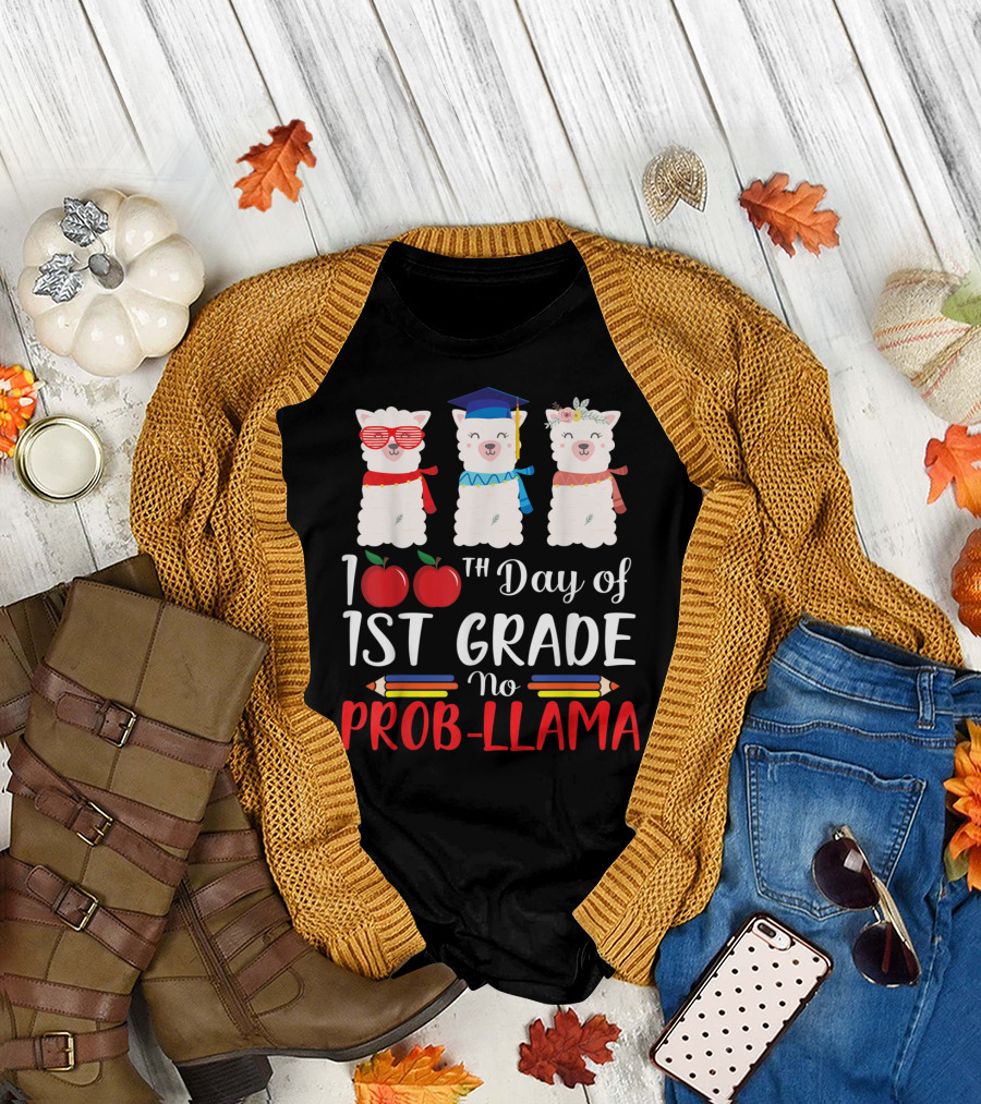 100th Day of 1st Grade No Prob-Llama Students T-Shirt