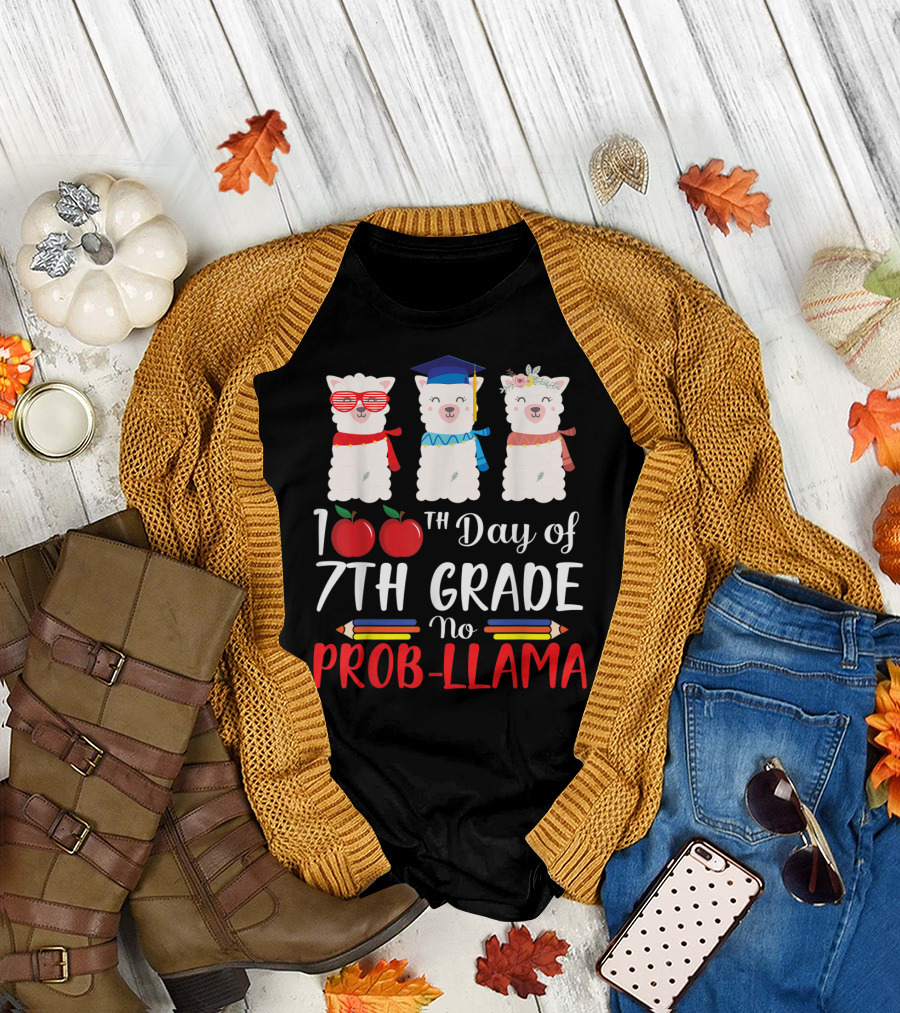 100th Day of 7th Grade No Prob-Llama Students T-Shirt