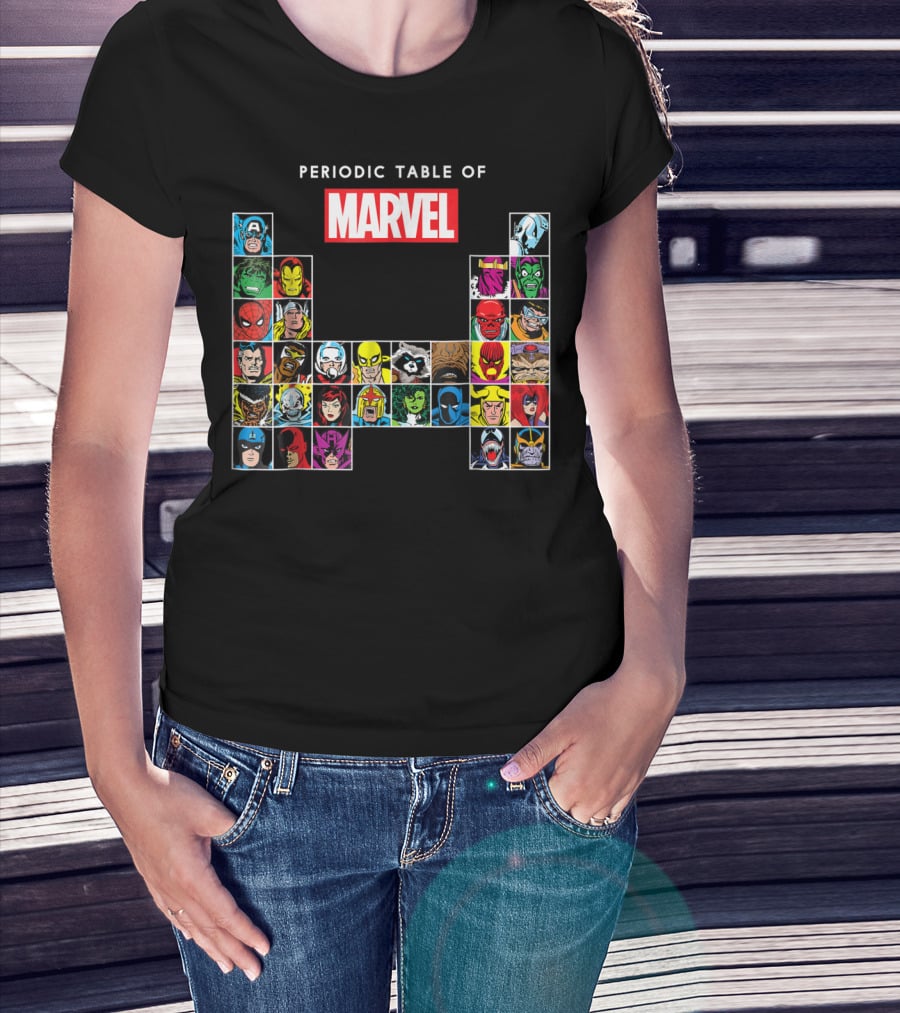 Periodic Table Of Marvel Heroes And Villains Classic Comic Characters T-Shirt