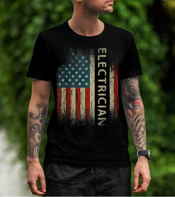 Electrician American USA Flag Patriotic Mens T-Shirt