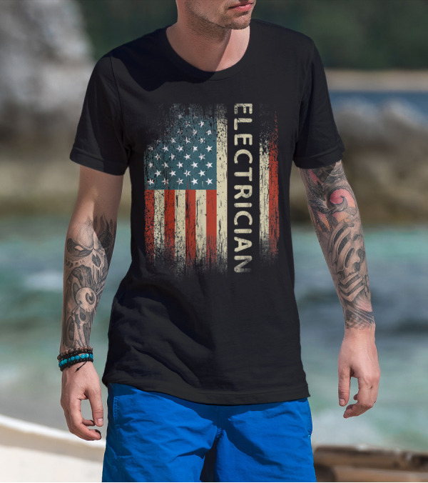 Electrician American USA Flag Patriotic Mens T-Shirt