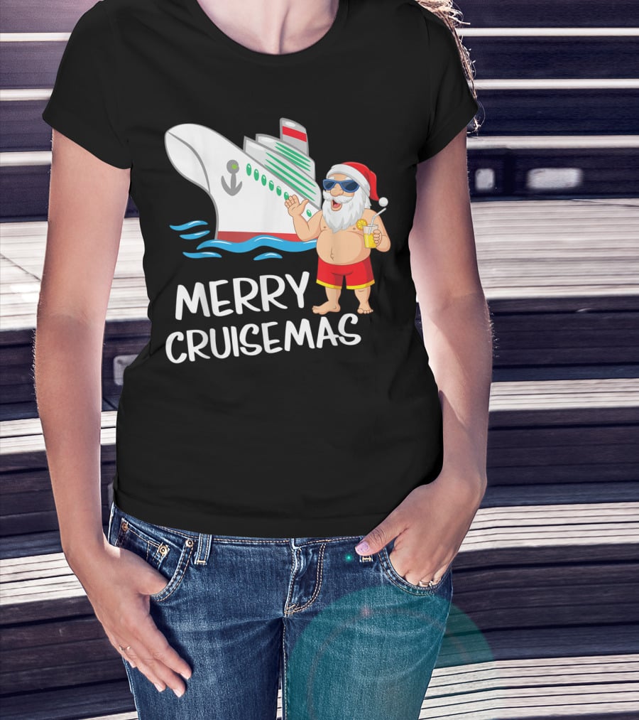 Merry Cruisemas Santa Claus Tropical Vacation Cruise Ship T-Shirt