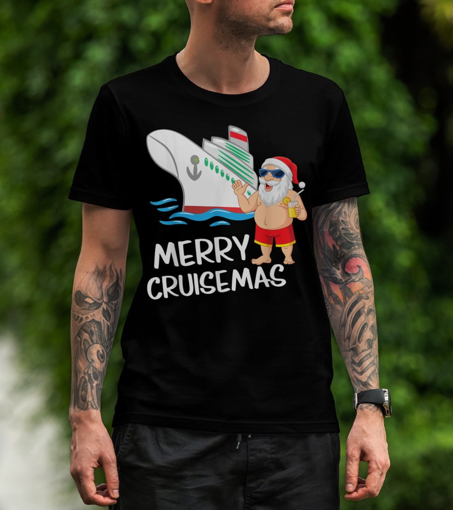 Merry Cruisemas Santa Claus Tropical Vacation Cruise Ship T-Shirt