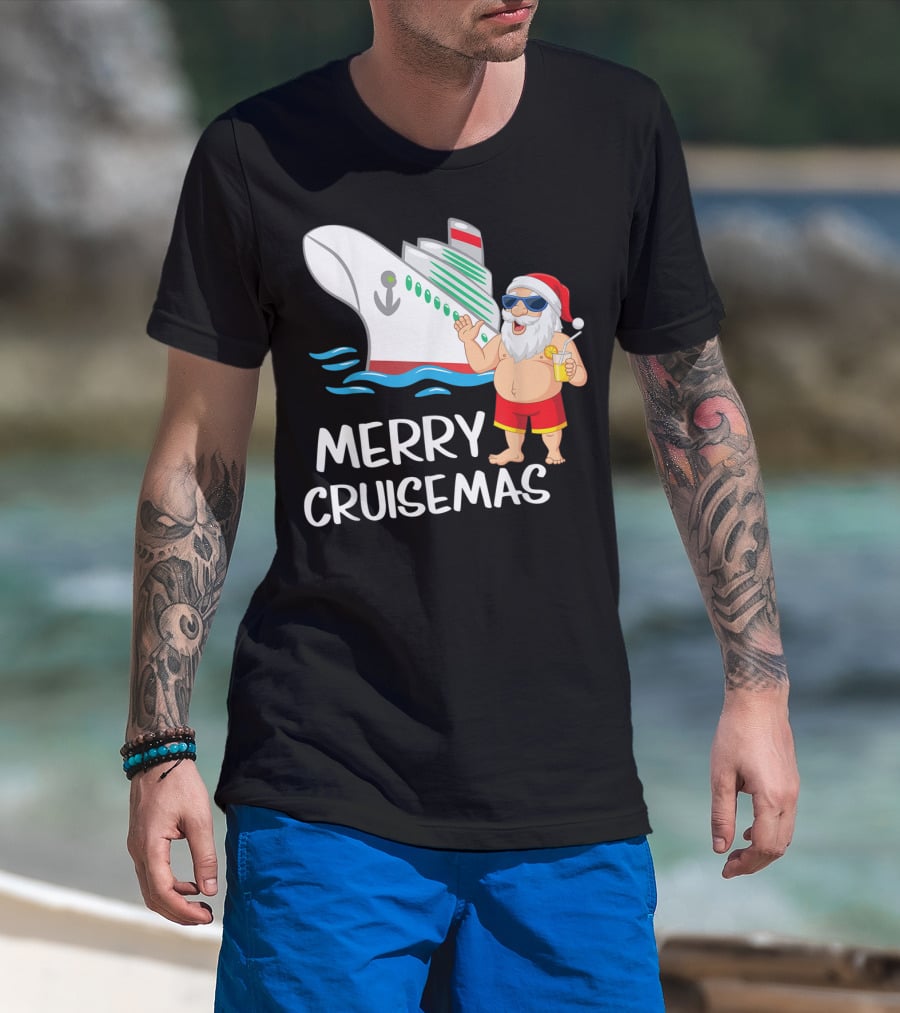 Merry Cruisemas Santa Claus Tropical Vacation Cruise Ship T-Shirt